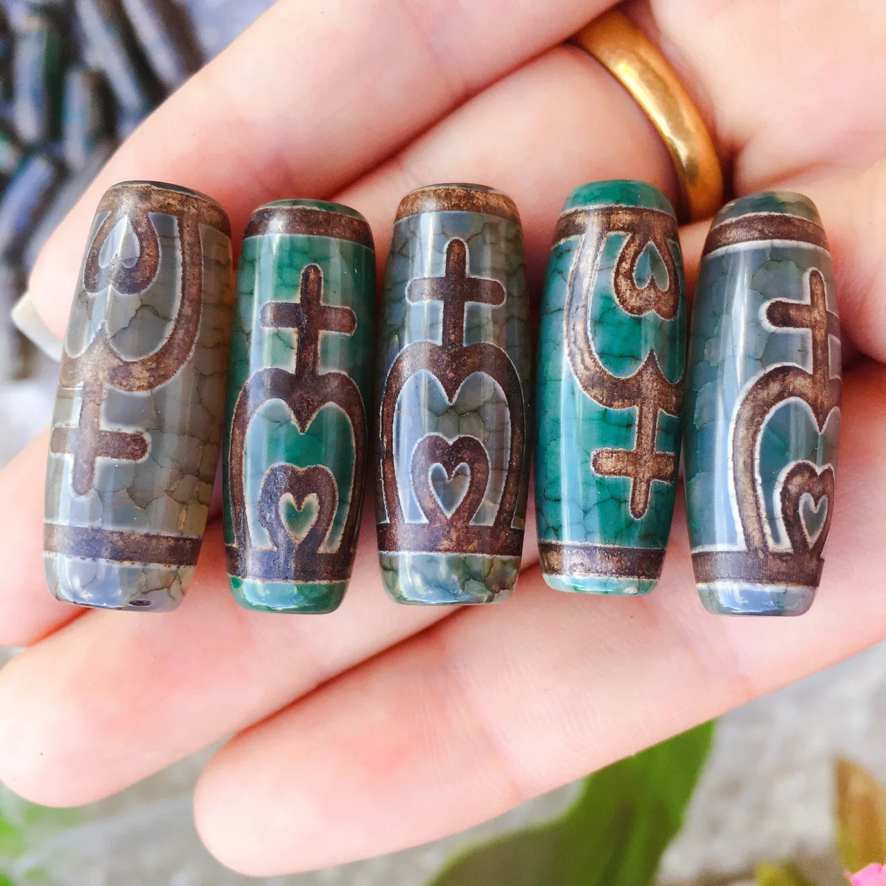 1pc 30mm Vintage Grey Green Stone Natural Tibetan Dzi Agates Beads Buddha Nectar Bottle Reiki Healing Agat for Women Male | Украшения и