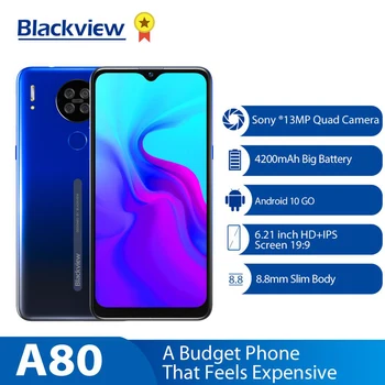 

Blackview A80 6.21 Inch Waterdrop Screen Mobile Phone 2GB 16GB MT6737V/W Cellphone 4200mAh 4G Smartphone Android 10.0 Go Face ID