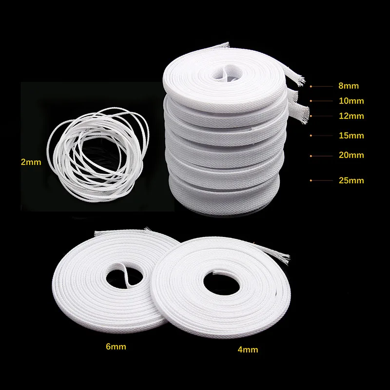 5M White Cable Sleeves DIY High quality Braid PET Expandable Sleeving Density Sheathing 2/4/6/8/10/12/15/20/25mm | Обустройство дома