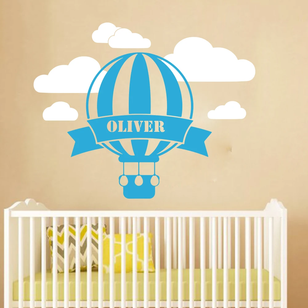 

Home Wall Decor Custom Name Hot Air Balloon Cloud Sky Wall Decal Children's Room Bedroom Decor Stickers Muraux Hot Sell WL158