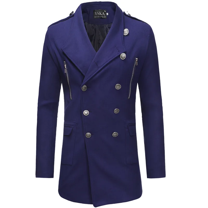 

Men's windbreaker double row buckle large lapel windbreaker men's slimming windbreaker medium and long hair windbreaker men's
