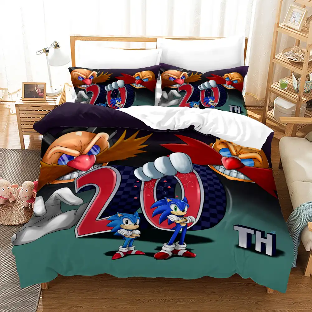 3d Sonic Bedding Set Cartoon Anime Sonic Duvet Cover Set For Kids