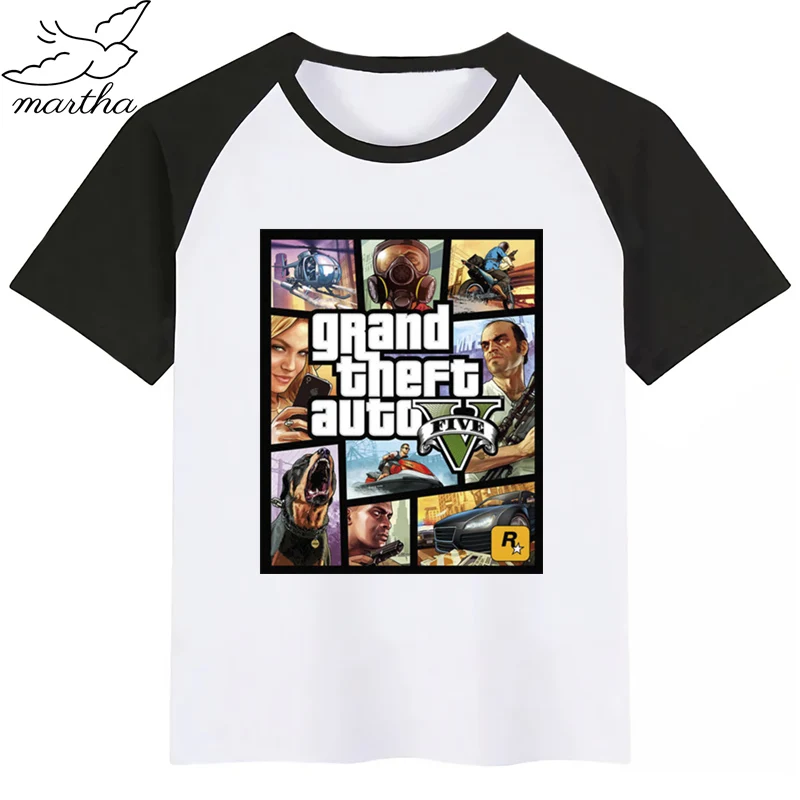 Новая летняя детская футболка с принтом Grand Theft Auto GTA футболка с короткими рукавами и круглым вырезом Повседневная футболка для маленьких девочек одежда для детей
