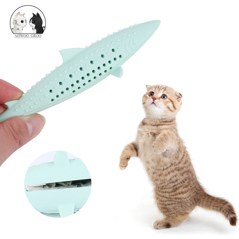 

Silicone Mint Fish Cat Toy Pet Catnip Soft Clean Teeth Toothbrush Chew Cats Toys Molar Stick Teeth Cleaning Kitten Pet Products