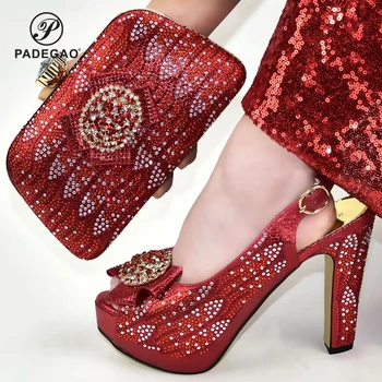 

Platform Shoes and Bag Set in Red Color High Quality Shoes Matching Bag in Heels with Wedding Dress for Wedding Party