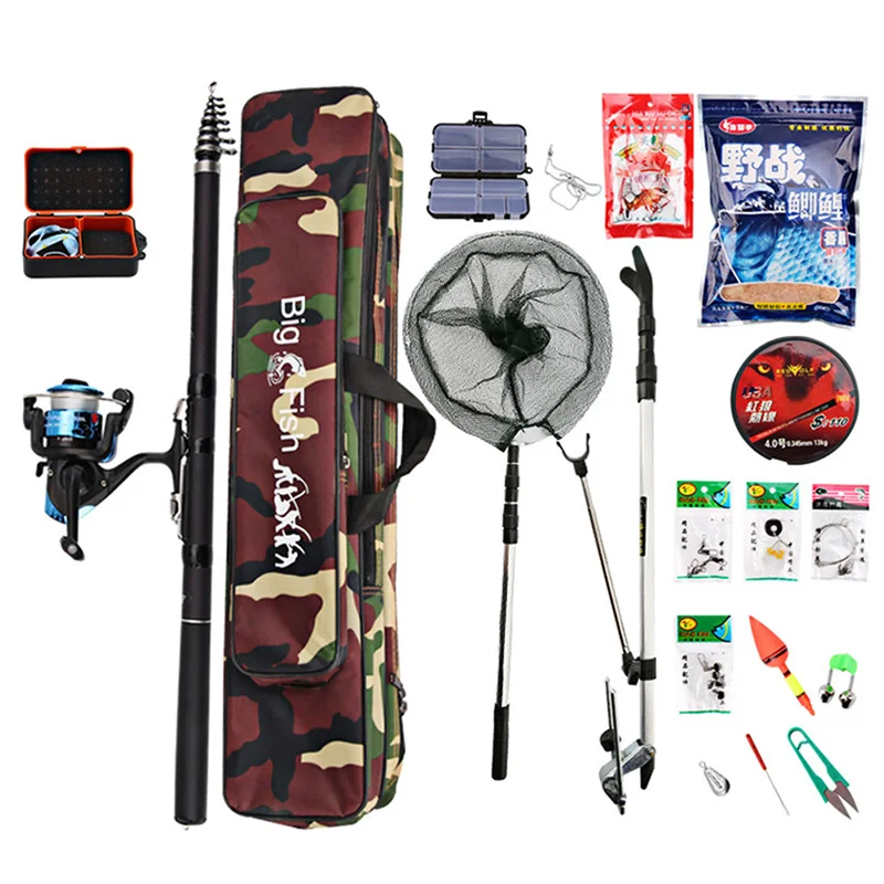 

HOT Telescopic Fishing Rod Pole Kit Reel Net Line Bait Tackle Bag Portable for Sea Lake HV99