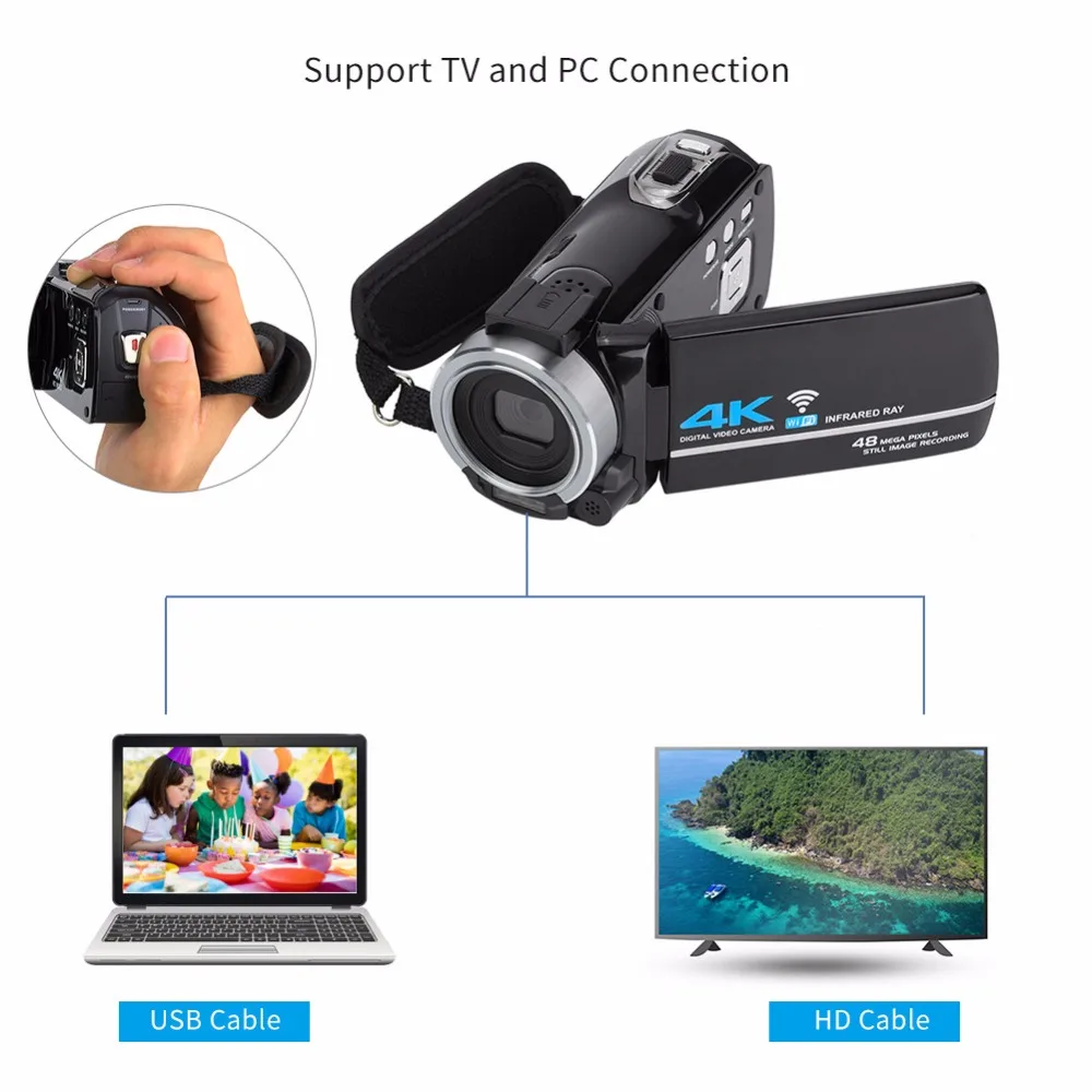 DV-FR485 3 дюймов Мини Портативная HD Цифровая видеокамера ips экран 4K 48MP камера 16X зум Wifi Пульт дистанционного управления Поддержка распознавания лица