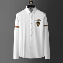 Camisas masculinas de luxo bordado negócio casual vestido camisa 2021 primavera manga longa festa social streetwear blusa masculina