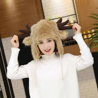 Women Men Winter Furry Plush Snow Trapper Hat Cute Ox Horns Deer Antlers Fluffy Animal Cap with Ear Flap Cosplay Earmuff 2