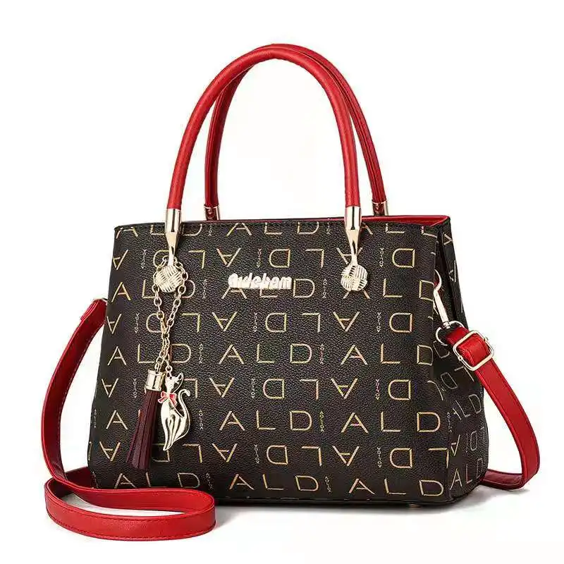 

Luxury Letter Print Women's Handbags Female Shoulder Bag with cat tassel ornament Office Lady Square Crossbody Bag