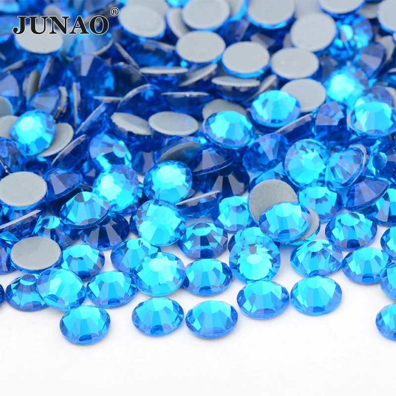 JUNAO SS 6 10 16 20 30 Wholesale AB Crystals Hot Fix Glass Rhinestone Flatback Iron On Strass In Bulk Hotfix Crystal Stones