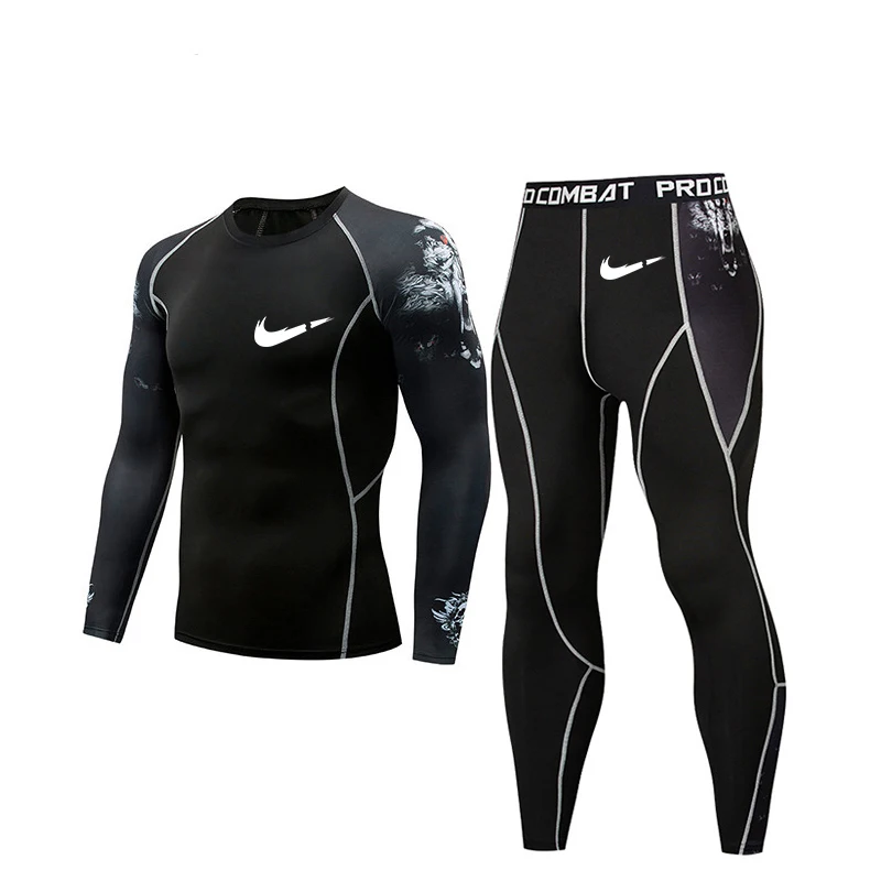 

2019 men's sports suit fitness training compression T-shirt suit MMA rashguard men's sportswear jogging running clothes