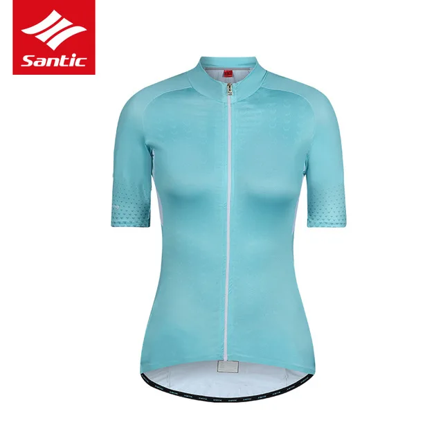 Blue Santic Новинка Santic для женщин Велоспорт Джерси лето дышащий MTB дорожный велосипед короткий рукав Джерси быстросохнущие велосипедные топы для верховой езды - Цвет: Blue