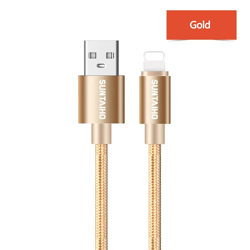 Suntaiho зарядка для айфона молнии iPhone Xs Max XR Зарядное устройство usb кабель 2.1A нейлон быстрой зарядки данных зарядка на айфон 8 Plus 7 5S кабель USB - Цвет: Gold