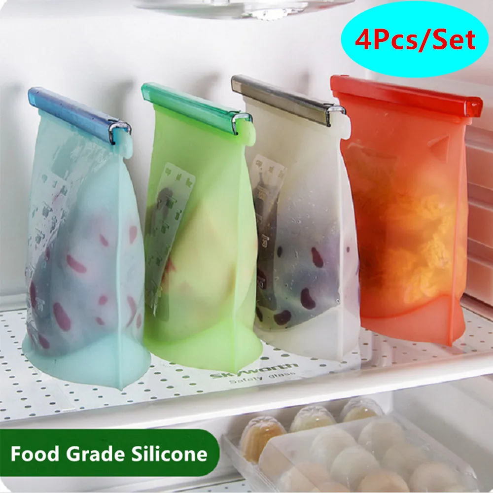 

500/1000/1500ml Silicone Food Storage Bags Reusable Food Fresh-keeping Bag Seal Ziplock Freezer Cooking Fresh Bags (set of 2&4)