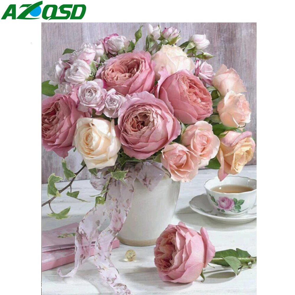AZQSD 5D DIY Diamond Painting Flower Kits Home Decor Picture Rhinestones Embroidery Sale Vase Full Square Handicraft | Дом и сад