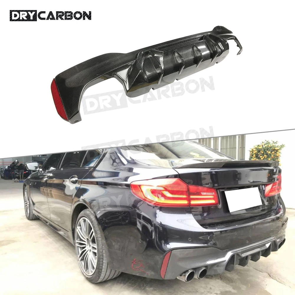 For 5 Series Dry Carbon Fiber / FRP Rear Bumper Lip Diffuser For BMW G30 G38 M Sport 2017-2020 M5 Style Fins Shark Lip Protector