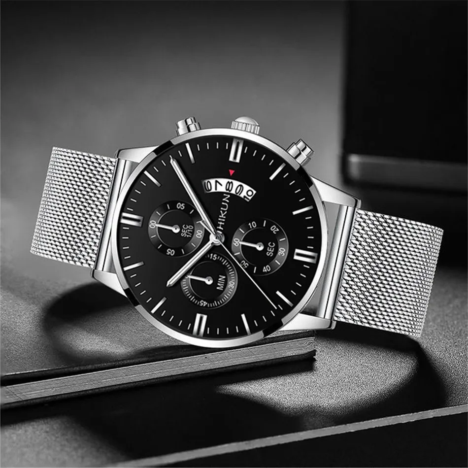 2022 Men Watches Luxury Famous Brand Men Stainless Steel Mesh Belt Calendar Watch Men Business Quartz Watch relogio masculino