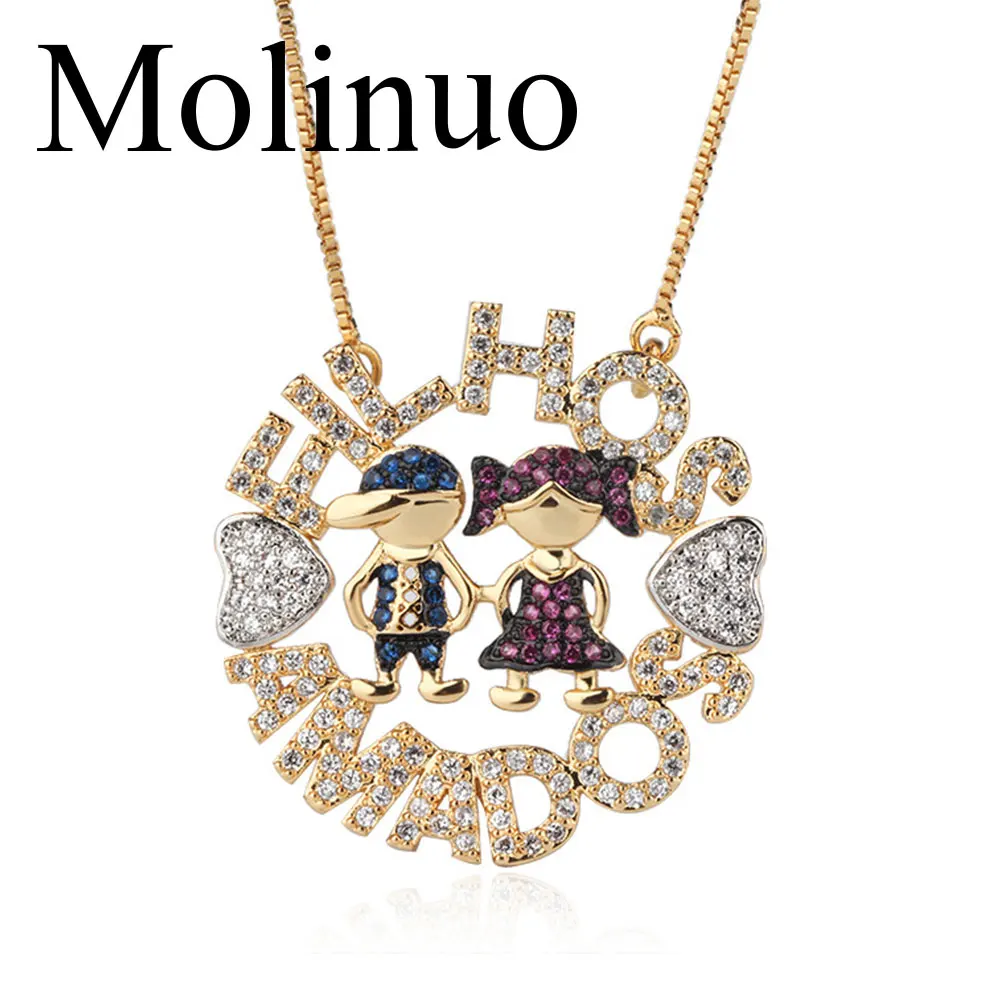 

Molinuo new elegant love cartoon character couple necklace color zircon geometric necklace