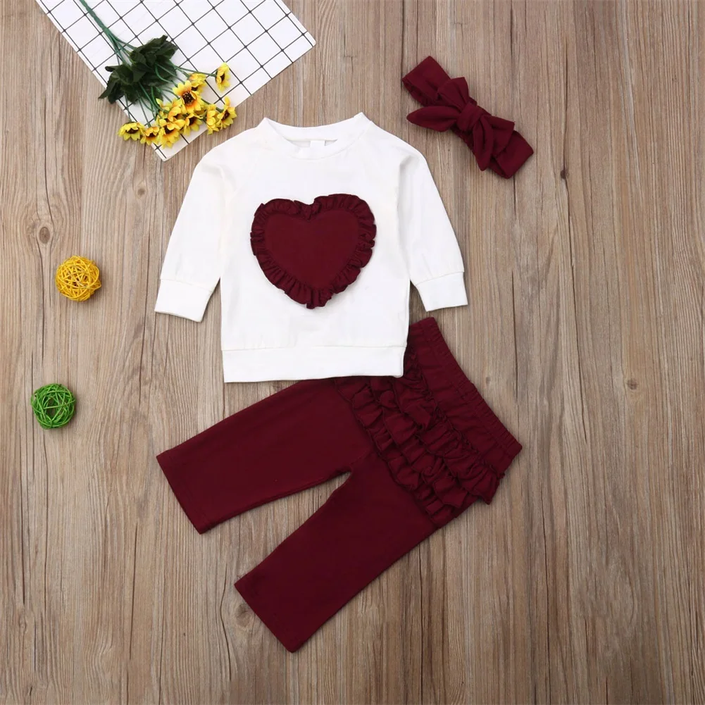Emmababy комплект одежды из 3 предметов для маленьких девочек, Осенний хлопковый свитер с длинными рукавами Топы, штаны повязка на голову