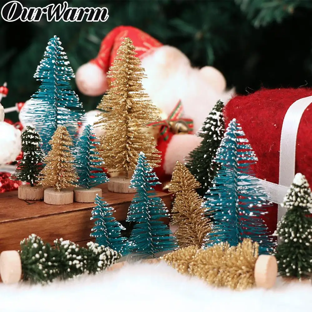 

OurWarm 8pcs Sisal Fiber Mini Christmas Tree Snow Frost Small Pine Tree Craft Desktop Decoration Christmas Tree New Year Gifts