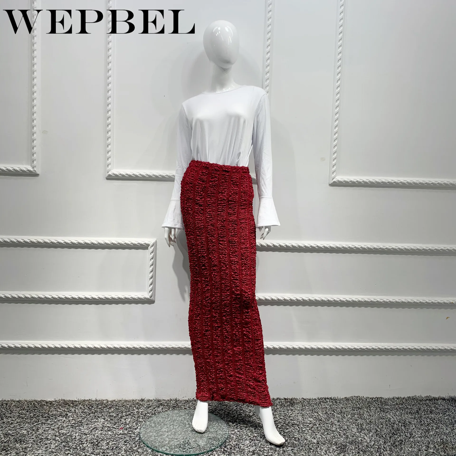 

WEPBEL Women's Fashion Stretch Solid Color Skirt Autumn and Winter High Waist Casual Knitted Ankle-Length Pencil Skirt