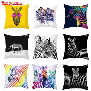 

Hand Painted Black And White Zebra Cushion Watercolor Animal Geometric Printed Plush Chair Pillow Seat Pad For Car Backrest