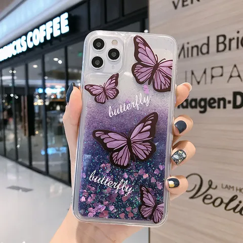 Butterfly Quicksand Phone Cases For Xiaomi Redmi Note 10 Pro 11 Lite Poco F3  X3 Soft Silicone Bling Glitter Cover