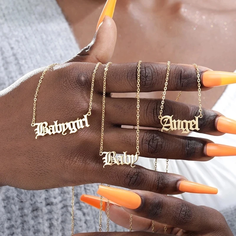 Ожерелье для девочки со старым английским шрифтом ангела чокер маленькой