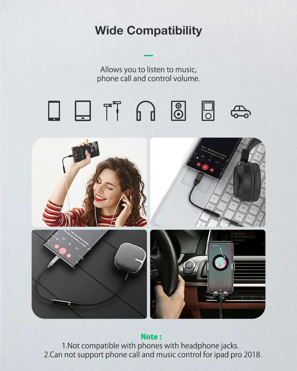 BlitzWolf BW-AA2 USB-C to 3.5mm Audio Headphone Jack Adapter description image 2
