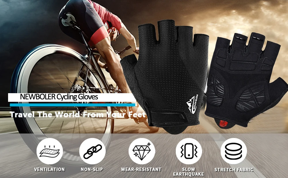 NEWBOLER Shockproof GEL Pad Cycling Gloves Half Finger Sport Gloves Men Women Summer Bicycle Gym Fitness Gloves MTB Bike Gloves
