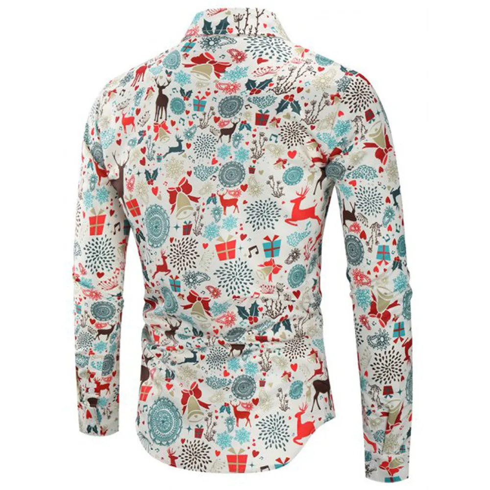 Funnyshirt с принтом, с длинным рукавом, на пуговицах, Мужская одежда, повседневная, снежинки, Рождественская, Печать оленей, рубашка, новогодние, вечерние, топы