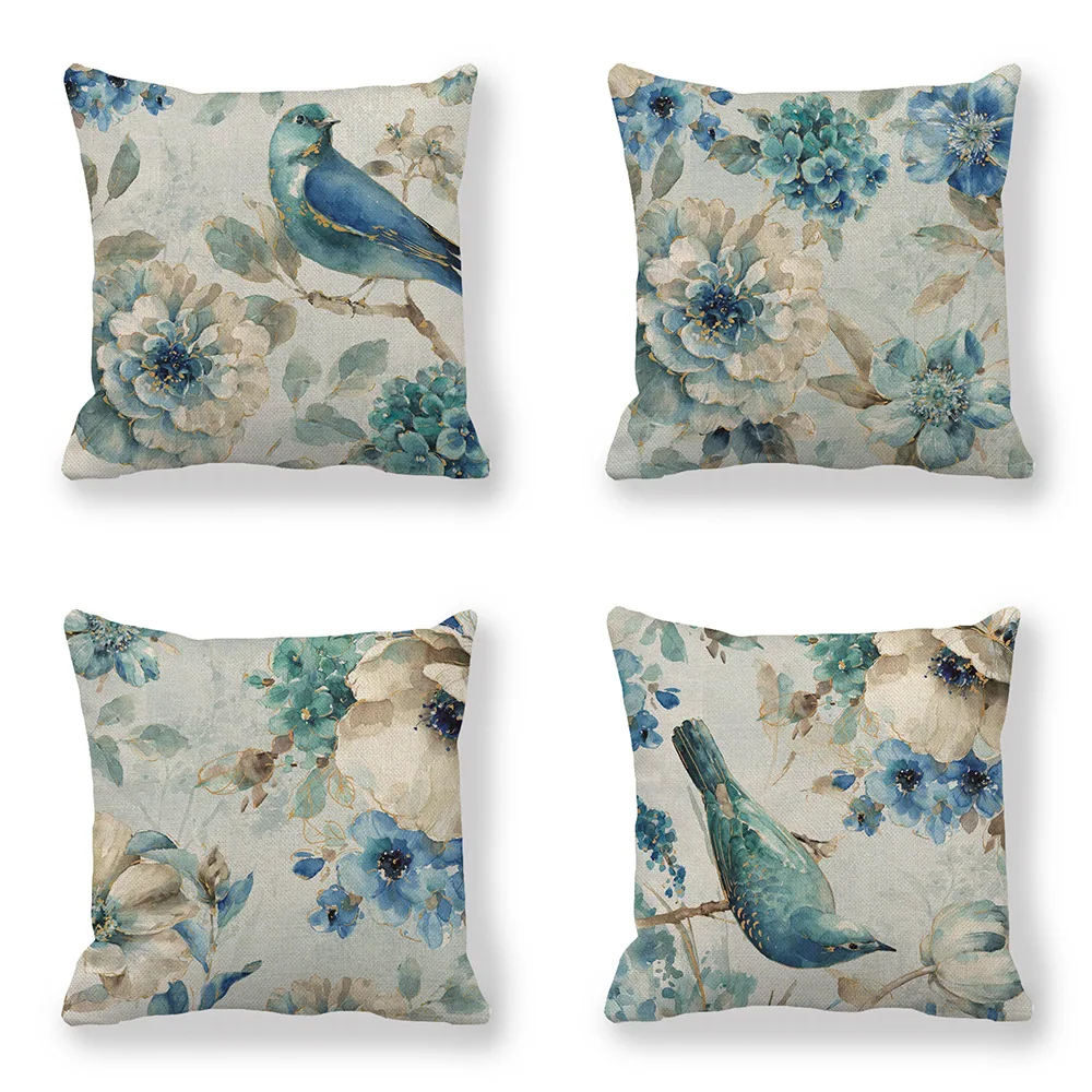 Sofa decorative pillowcase plant series pillow case living room decorative flowers fruit printed linen pillowcase450x450mm