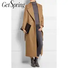 Getвесеннее Женское пальто зимнее шерстяное пальто Куртка женская черная серая красная верблюжья бандажная длинная Зимняя шерстяная куртка новая мода