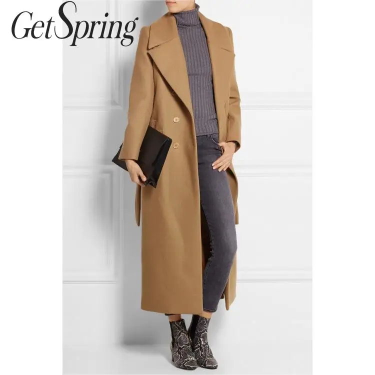 

GETSPRING Women Coat Winter Wool Coats Jacket Women Black Gray Red Wine Camel Bandage Long Winter Woolen Jacket 2019 New Fashion