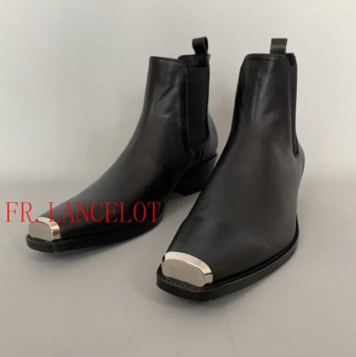 As showed 1 FR. LANCELOT/модные черные мужские ботинки из натуральной кожи с квадратным носком и металлическим декором мужские ботинки челси Wyatte Mujer Размер 45, 46 - Цвет: As showed 1
