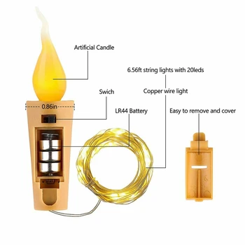 

6X Fairy Flame String Lights Cork Shaped Night Candle Wine Bottle Lamp