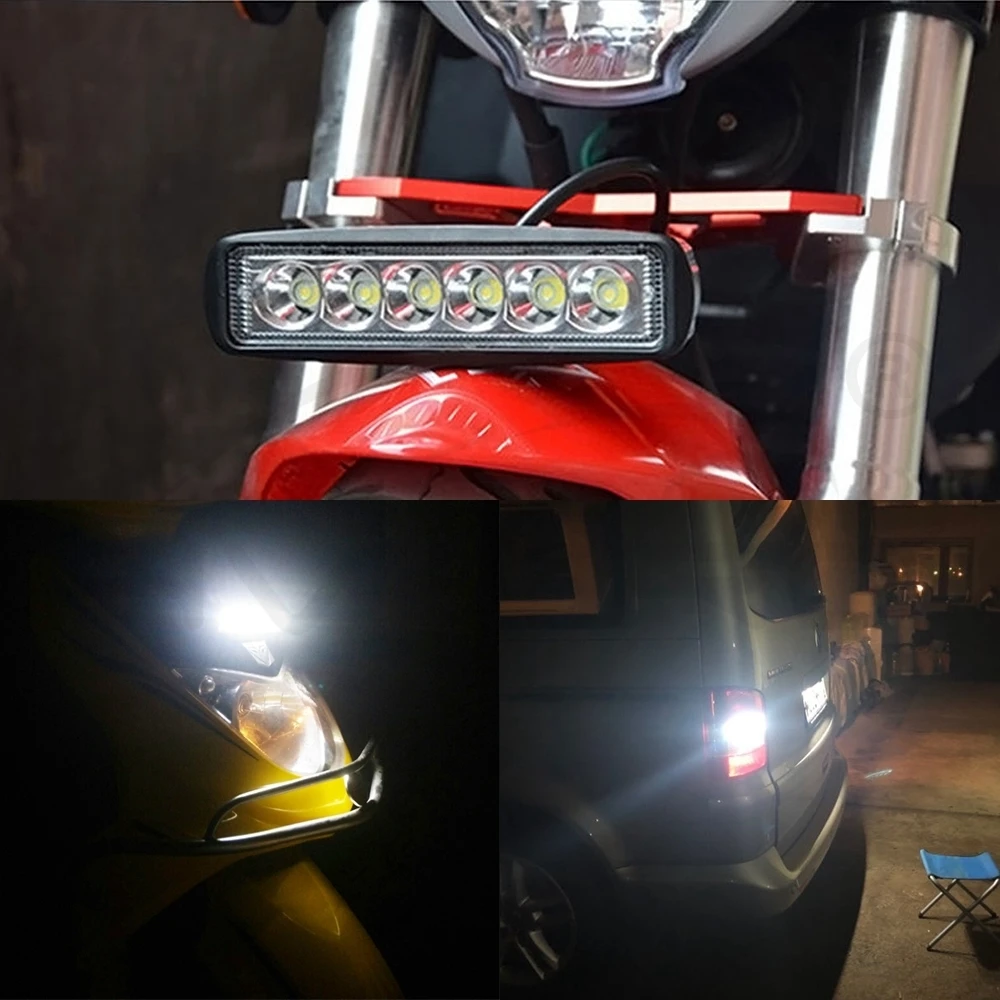 18W 12V LED Work Light Bar 6Leds Spotlight Flood Lamp Driving Fog Offroad White Work Car Light for Ford Toyota SUV 4WD led beams (14)