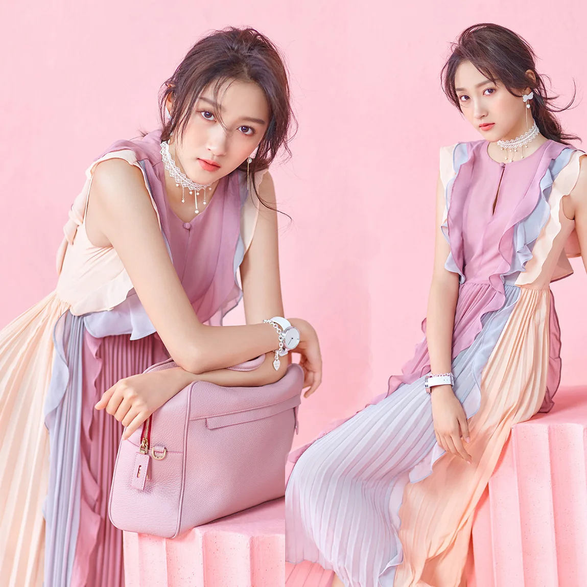 

Luxury Designer Women Fashion Festival Sleeveless Ruffle Round Collar Chiffon Flounce Long Party Dress Elegant Dresses Lady S-L