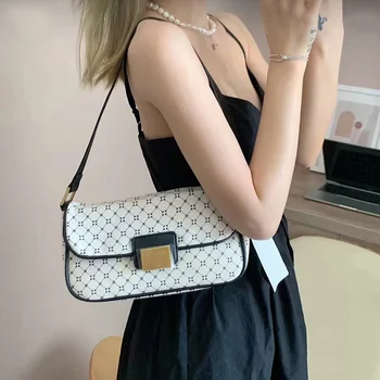 

Women Shoulder Large Bag Color Matching Lock Buckle Printed Underarm Baguette Bag 2020 Retro All-match Plaid Hand Bag XZ1G