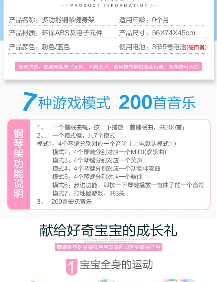 Zhi en bao новые продукты для детей, новый детский коврик для игры на пианино, гимнастический коврик со звуком и светильник, упаковка от