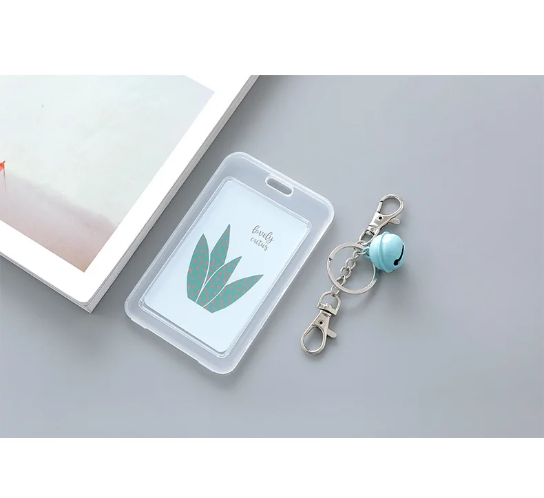 

Cartoon Transparent Plastic Card Holder Keyring Sleeve Set Bank Card ID Card Bus Card holder Case Bag with Bell Chain r20