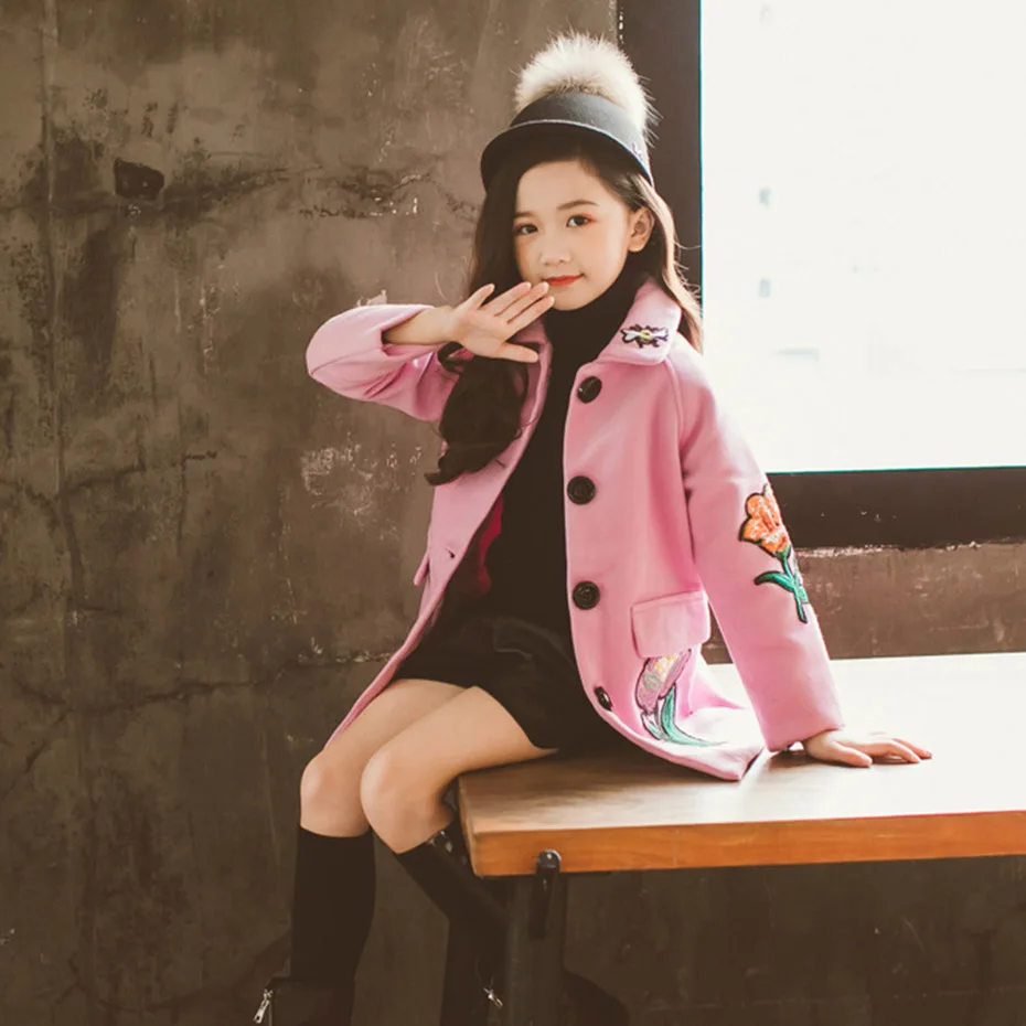 

Girls Jackets Outerwear Flower Embroidery Girls Jacket Casual Style Coat Kids Spring Autumn Teen Clothing For Girls