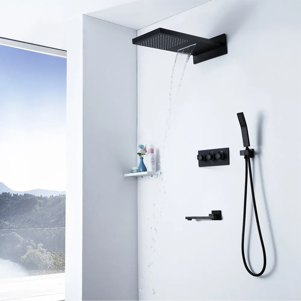 

Hideep Concealed Shower Raindance Top Spray Cold Control Valve Body Black And White with Pattern Shower Set HI05069A