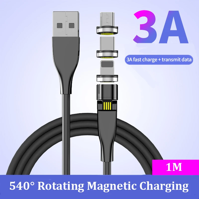 Магнитный кабель с поворотом на 540 градусов 3A Micro USB Type-C магнитное зарядное