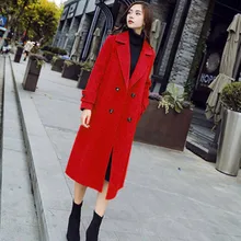 Весенне-осеннее шерстяное пальто, двубортная куртка размера плюс, длинное шерстяное пальто из смешанной ткани, модная женская одежда, красные, черные пальто Kpop