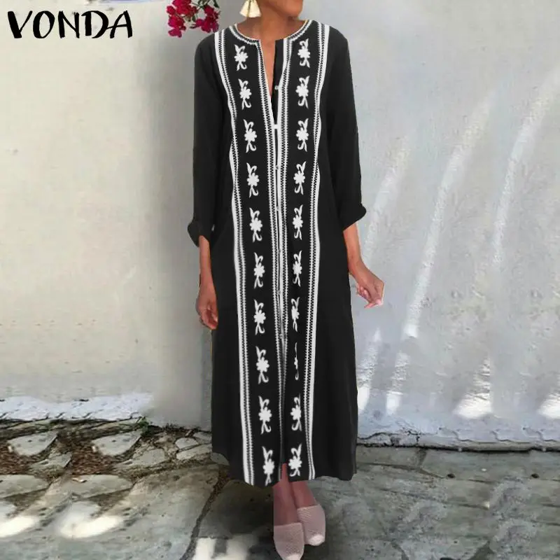 

VONDA Bohemian Dress Women Summer Sundress Casual Loose Vintage Long Sleeve Print Maxi Long Dresses 2019 Plus Size Sexy Vestidos