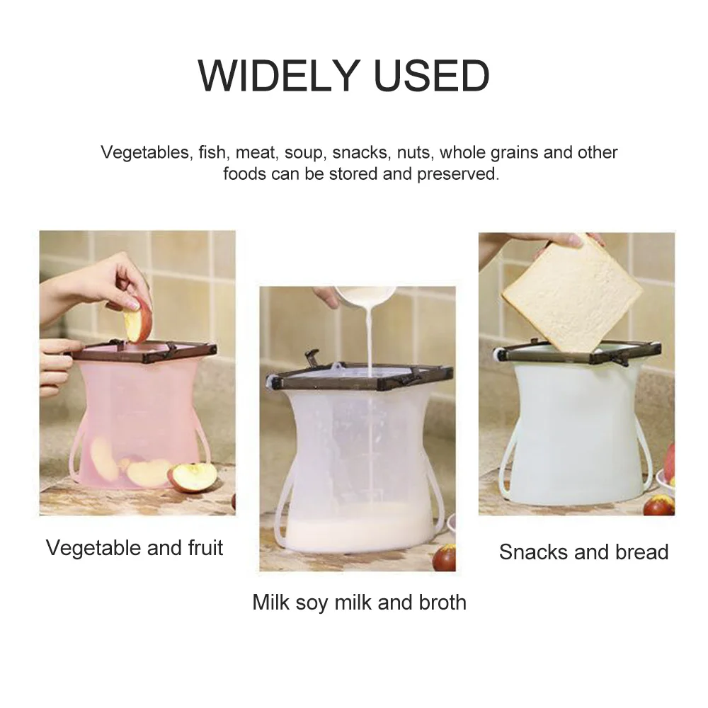 new 1pc Reusable Silicone Food Storage Bag Food-Grade Foldable Vacuum Seal Saver 185x 195mm Safe For Refrigerators F5