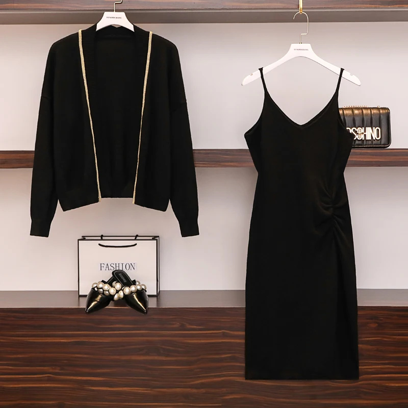 

Fat Mm Knitted Suspender Skirt Suit For Women In