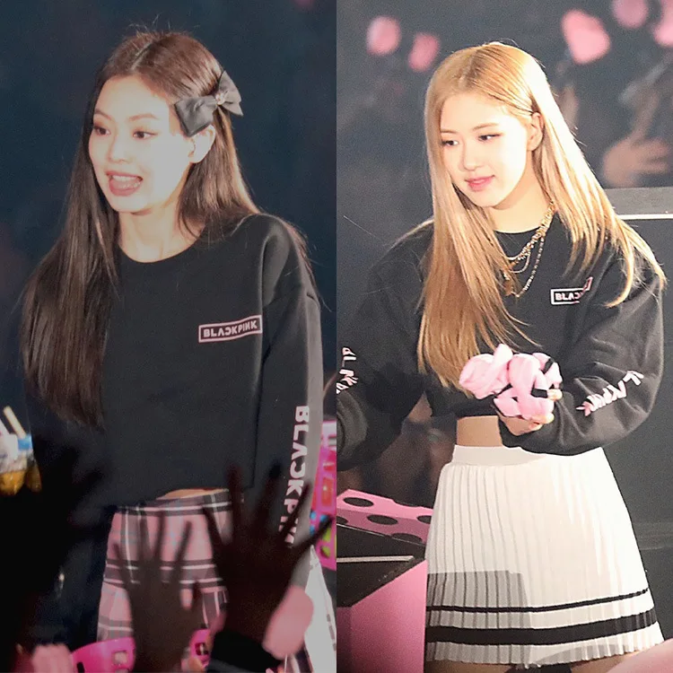 KPOP BLACKPINK LISAJISOO Роза Дженни Круглый воротник короткое худи тонкая джемпер свободного кроя, в Корейском стиле; летнее худи
